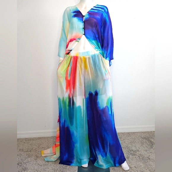 Alkebulan Lifestyle Other - NWT - SUMMER AFRICAN CHIFFON KIMONO KAFTAN TWO PIECE PANT SET / LONG ABA…